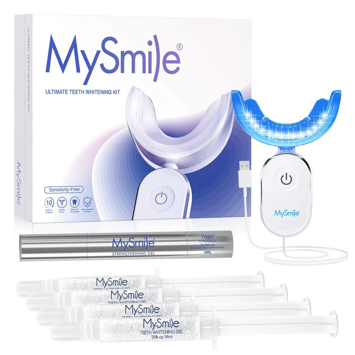Ultimate Teeth Whitening Kit with 28 LED Light, 4X 3ML 35%CP Teeth Whitening Gel, 1X 4ML Teeth Whitening Pen, 10 Min, Remove 10 Years of Stains